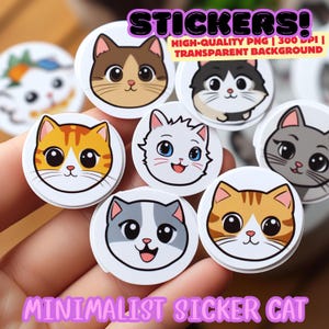 Whimsical Cat Sticker Pack - Printable PNGs for Planner, Instant Download , PDF & PNG