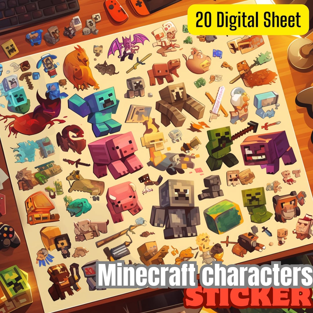 80 Minecraft Sticker Pack, Printable Stickers for Kids, Gamer Birthday