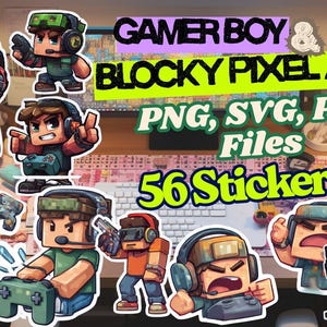 Roblox Pixelated Gamer Boy Stickers: Cool Tech Decals for Gaming Fanatics, Printable Bundle, Mega Roblox Png Bundle, Roblox Png