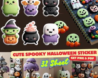 Halloween Stickers – Spooky Planner Decorations (Digital Download, 128+ PNG & PDF Files )