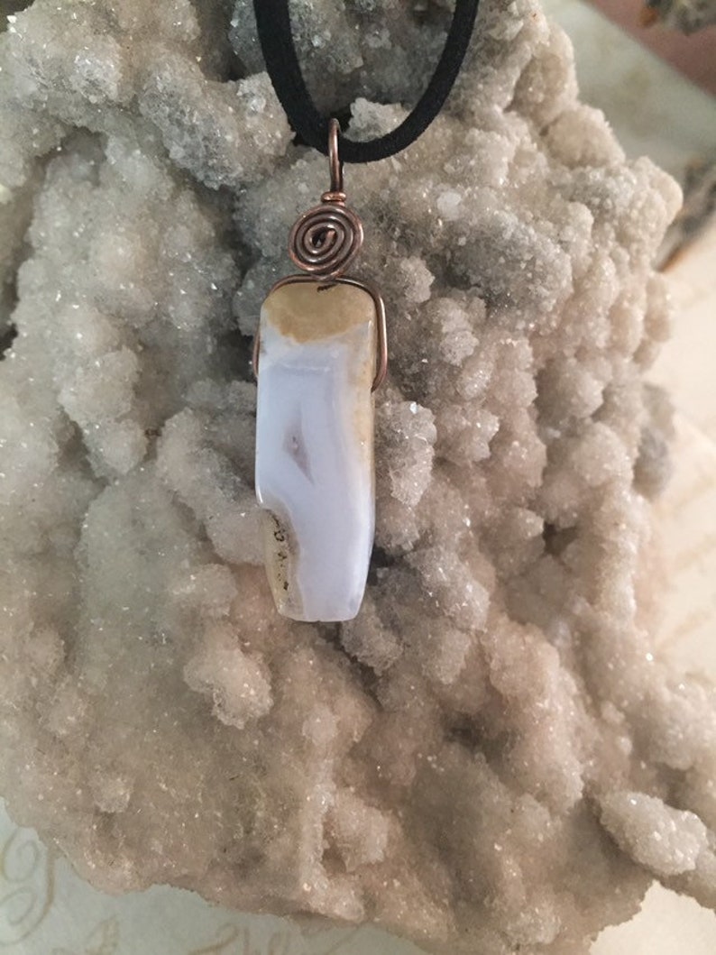 Chalcedony Pendant Free Shipping reiki healing holistic gift under 20 wire wrap rockhound gift handmade metaphysical cheap solid copper her