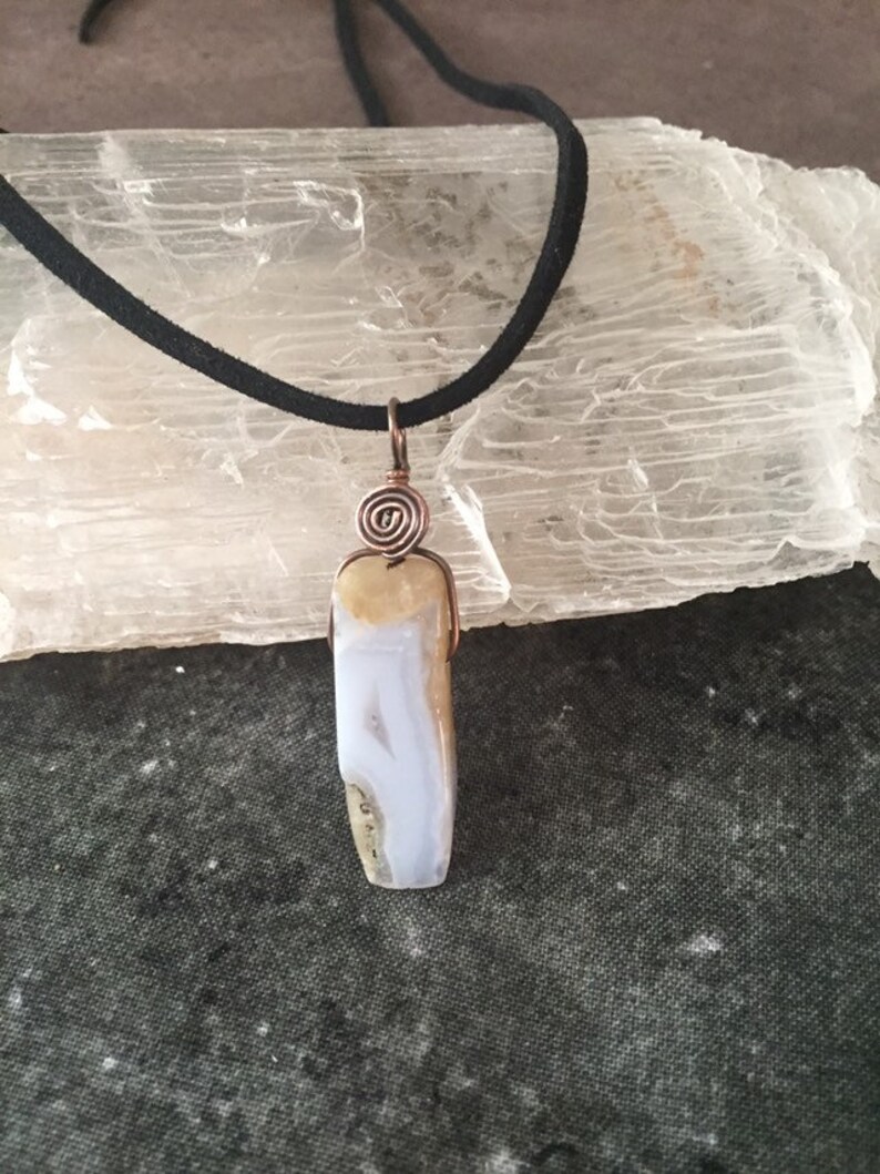 Chalcedony Pendant Free Shipping reiki healing holistic gift under 20 wire wrap rockhound gift handmade metaphysical cheap solid copper her