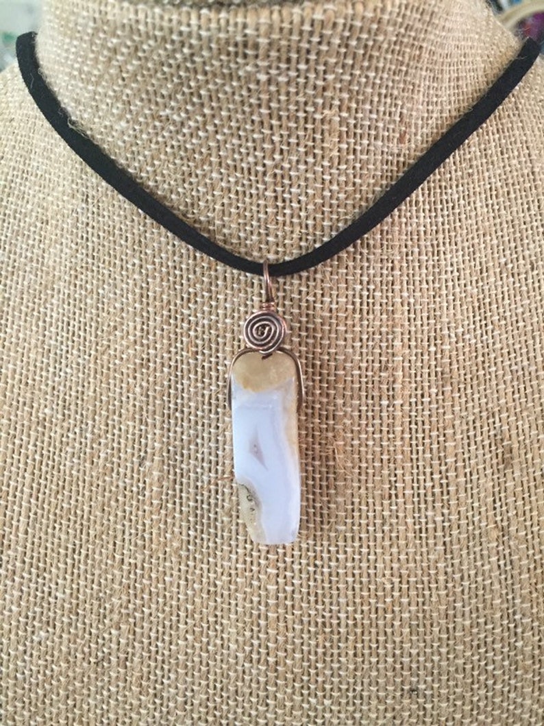 Chalcedony Pendant Free Shipping reiki healing holistic gift under 20 wire wrap rockhound gift handmade metaphysical cheap solid copper her