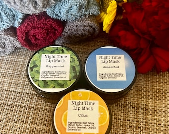 Overnight Lip Mask: Tallow, Mango Butter, Jojoba Oil, Moisturizing, chapped lips