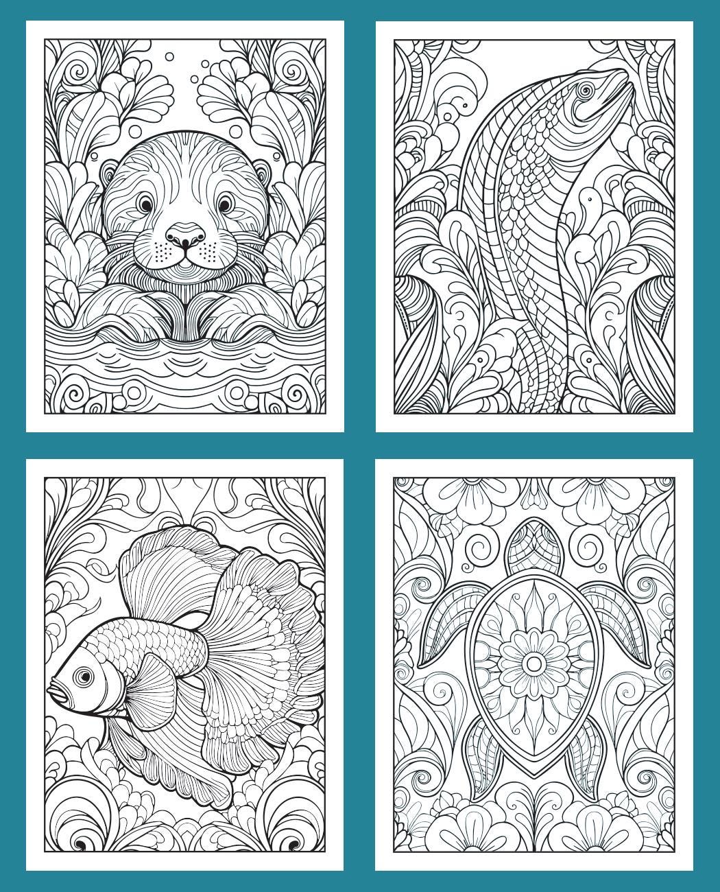 Whimsical Sea Creatures Adult Coloring Book on Cardstock for Markers - Etsy