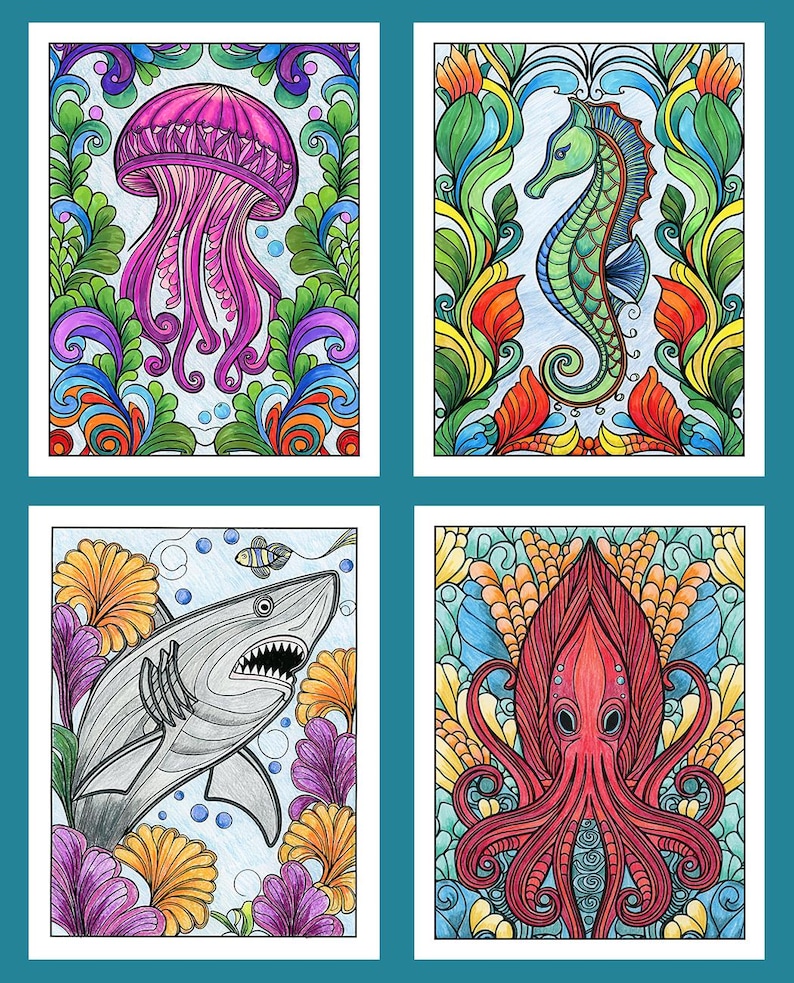 Whimsical Sea Creatures Adult Coloring Book on Cardstock for Markers - Etsy