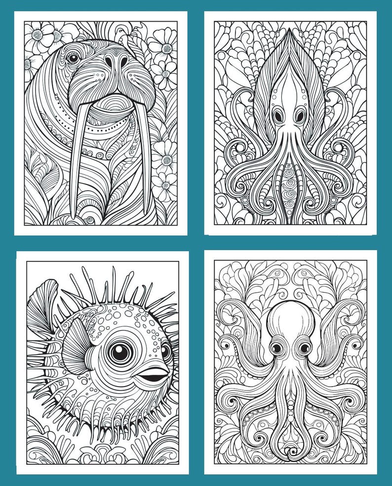 Whimsical Sea Creatures Adult Coloring Book on Cardstock for Markers - Etsy
