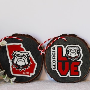 Georgia Bulldogs Wood Slice Ornaments: UGA Christmas Tree Decor, Set of 4