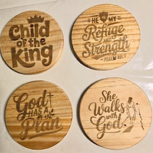 Engraved Wooden Christian Coaster Set: Bible Verse Religious Gift