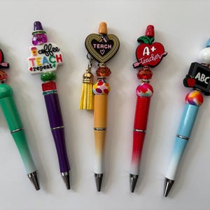 Back to School Teacher Beaded Pens | Cute Teacher Gifts | Refillable Black Ink | Teacher Appreciation | Desk Accessories