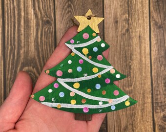 Hand painted wood Christmas Tree ornament