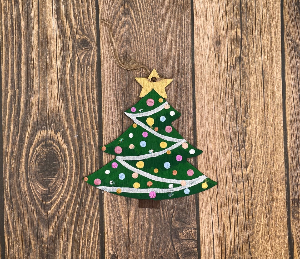 Hand Painted Wood Christmas Tree Ornament - Etsy