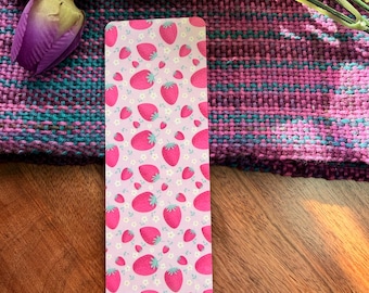 Pink Strawberry Pattern Bookmark • Laminated Waterproof Bookmark