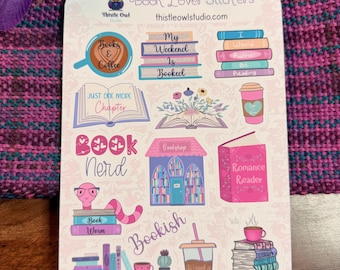 Book Lover Sticker Sheet | Hand-Drawn Bookish Stickers | Matte Vinyl Stickers for Journaling & Reading
