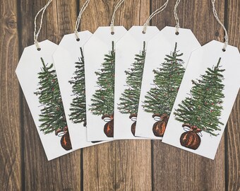 Set of 6 Christmas tree hand made gift tags