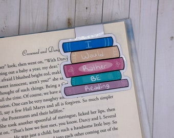 I Would Rather Be Reading magnetic bookmark, book stack bookmark, cute bookmark, book lover, bookish