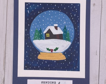 Handmade Christmas card, Original Gouache painting