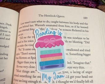 Reading Is My Jam Vinyl Sticker | Hand-Drawn Jar of Books | 3 Inch Waterproof Bookish