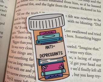 Antidepressants Bookish Sticker | Hand-Drawn RX Bottle of Books | 3 Inch Waterproof Vinyl Sticker | Reader Gift