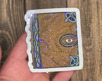 Hand drawn spell book holographic sticker