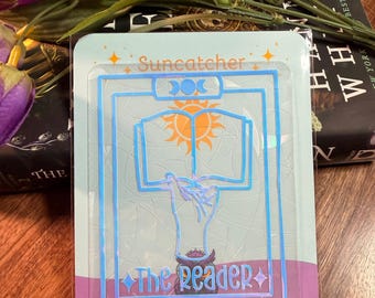 The Reader Tarot Suncatcher Decal | Book Lover Window Cling | Holographic Rainbow Sticker | Tarot Gift | Whimsical Bookish Decor