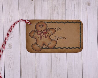 Handmade Gingerbread man Gift Tag set of 6