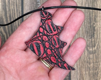 Red / Black Dragon faux leather 24 inch necklace