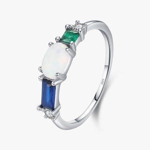 Minimalist Opal Ring | Opal & Gemstone Ring | Dainty Celestial Jewelry | Geometric Ring | Promise Ring Gift for Her