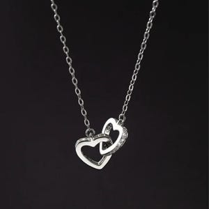 Interlocking Double Heart Pendant Necklace, 925 Sterling Silver Double Heart Necklace - Gold & Silver Love Heart Necklace - Gift for Her