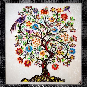 Tree of Life Glass Painting: Textured Modern Wall Art
