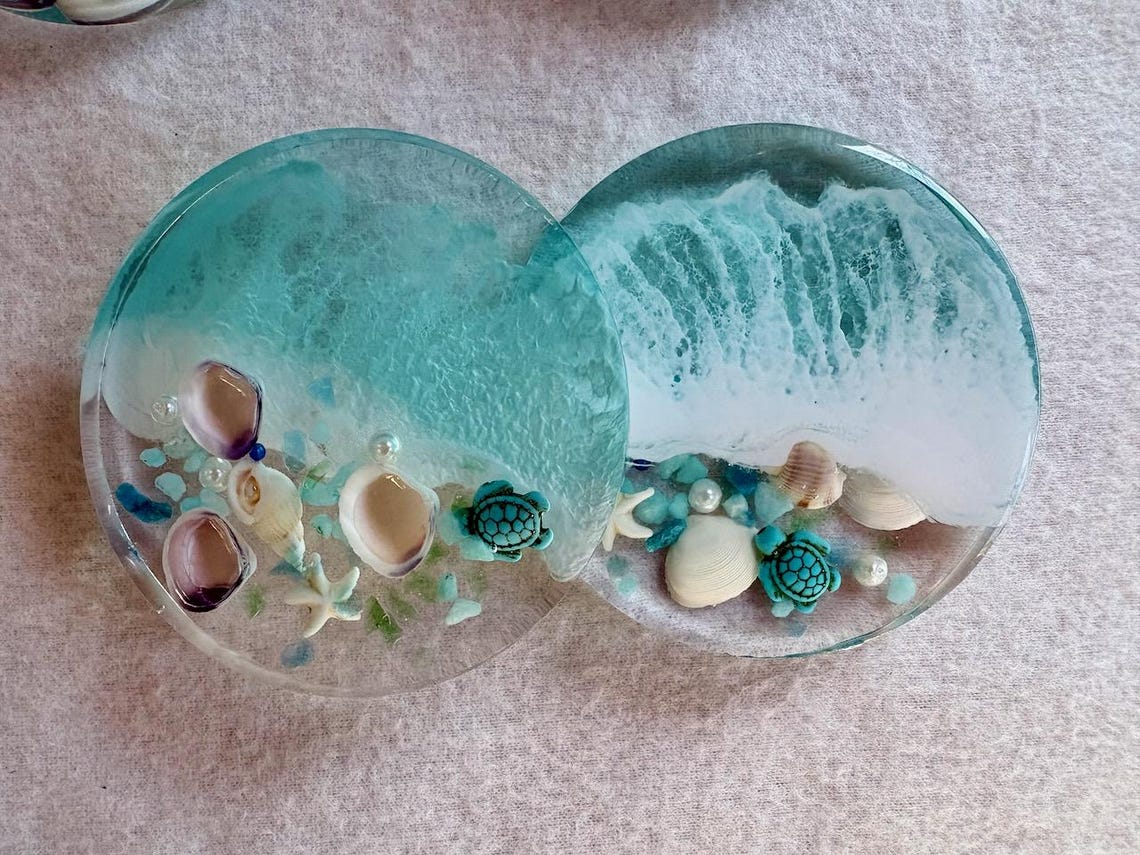 Shell Rim Coasters Handmade Ocean Resin Coasters With Real Shells | Coastal Seashell ...