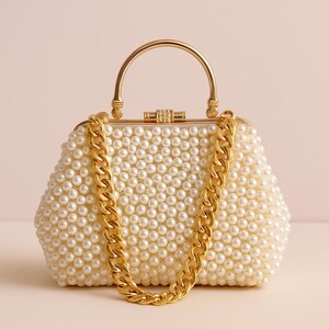 Bolso de perlas hecho a mano - Clutch de novia de lujo - Elegante bolso de noche - Monedero de boda - Bolso de hombro con perlas sintéticas - Regalo para ella