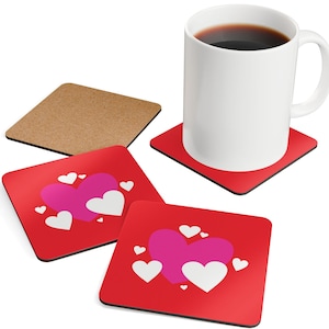 Valentine&#39;s Day Coaster Set: Pink & Red Hearts, Modern Home Decor