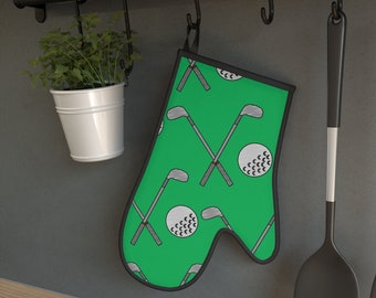 Green Golf Club Print Oven Mitt - Oven Glove - Pot Holder - Cook - Host Gift - Birthday - Kitchen - Man - Father's Day - Birthday