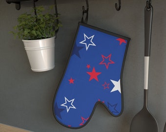 Red, White and Blue Star Print Oven Mitt - Oven Glove - Pot Holder - Cook - Hostess Gift - Birthday - Kitchen - Memorial Day - 4th of July