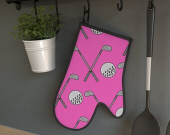 Bright Pink Golf Club Print Oven Mitt - Oven Glove - Pot Holder - Cook - Hostess Gift - Birthday - Kitchen - Mom- Mother's Day - Birthday