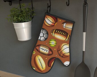 Oven Mitt - Colorful Sports Ball Print - Oven Glove - Pot Holder - Cook - Hostess Gift - Birthday - Kitchen - Man - Father's Day - Birthday