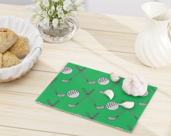 Cuttting Board - Green Golf Print-  Tempered Glass - Dad-  Kitchen -  Chef - Gift - Housewarming - Father's Day - Dishwasher Safe - Bar