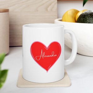 Valentine&#39;s Day Ceramic Mug, Red Heart Custom Name Coffee Cup, 11oz 15oz, Gift for Her/Him, Love Tea Mug, Valentine&#39;s Gift Idea, Romantic