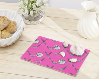 Pink Tempered Glass Cutting Board With Golf Print - Mom-  Kitchen -  Chef - Gift - Housewarming - Mother's Day - Dishwasher Safe - Bar