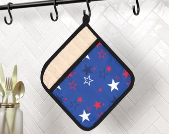 Patriotic Star Print Pot Holder -  Christmas - Birthday - Kitchen - Oven Mitt- Hostess Gift - Cook - Memorial Day - 4ht of July  - USA