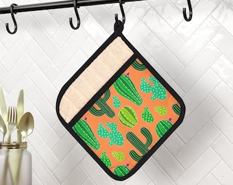 Colorful Cactus Pot Holder - Southwest - Hostess Gift - Christmas - Birthday - Housewarming - Chef - Present - Kitchen - Oven Mitt- Desert