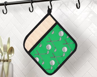 Golf Ball and Club Print Pot Holder -  Hostess Gift - Christmas - Birthday - Housewarming - Kitchen - Oven Mitt -Man - Father's Day