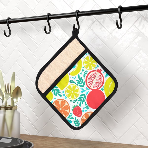 Pot Holder - Bright, Colorful Citrus Print -  Hostess Gift - Christmas - Birthday - Housewarming - Kitchen - Oven Mitt - Tropical - Fruit