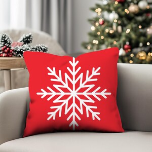 Christmas Snowflake Pillow: Red Faux Suede Holiday Cushion