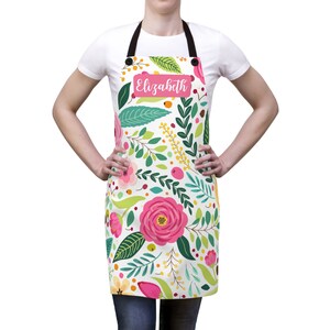 Personalized Bright Floral Apron, Chef, Birthday, Housewarming Gift, Hostess Gift, Christmas Present, Kitchen, Gift for Mom, Floral Design