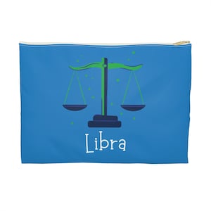 Zodiac Makeup Bag, Flat, Libra Scales, Cosmetic Travel Case, Bridesmaid Gift, Christmas, Birthday, Gift for Her, Astrology, Horoscope Gift