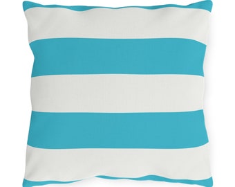 Outdoor Turquoise and White Stripe Print Pillow - Outside - Pool - Patio - Porch - Deck - Summer - Birthday Gift - Mother's Day - Hostess