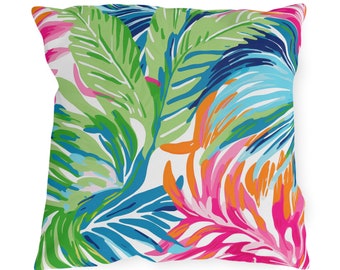 Outdoor Pillow - Tropical Bright Colored Palm Print - Outside - Porch - Patio - Deck - Tropical - Birthday - Hostess Gift - Beach House