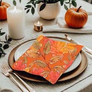 Fall Cloth Napkins: Orange Leaf Design, Set of 4